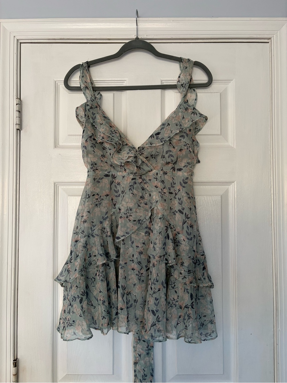 Sage Floral Chiffon Mini Dress